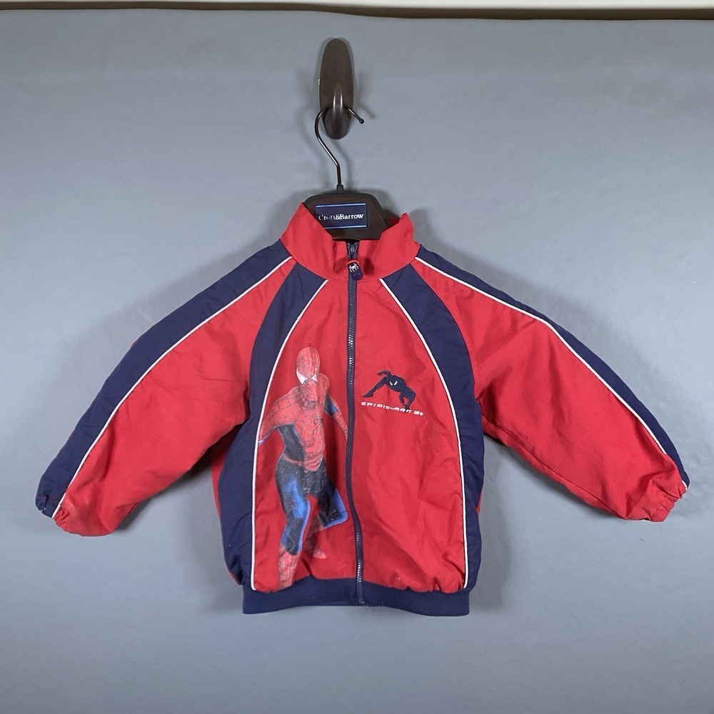 Vintage Spider-Man 2 Movie Puffer Jacket Boys Size 4 Red Blue Full Zip Coat